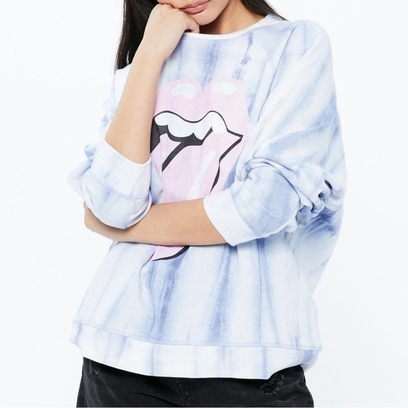 The Rolling Stones Tongue Boyfriend Graphic Tie Dyed Sweatshirt Size S Oversized - Picture 1 of 8